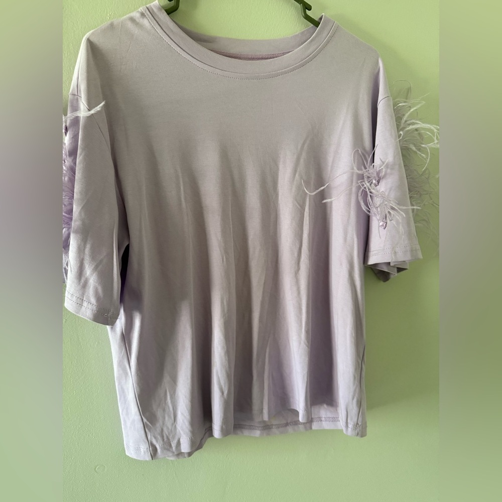 Lavender Feather-Trimmed Women's Top